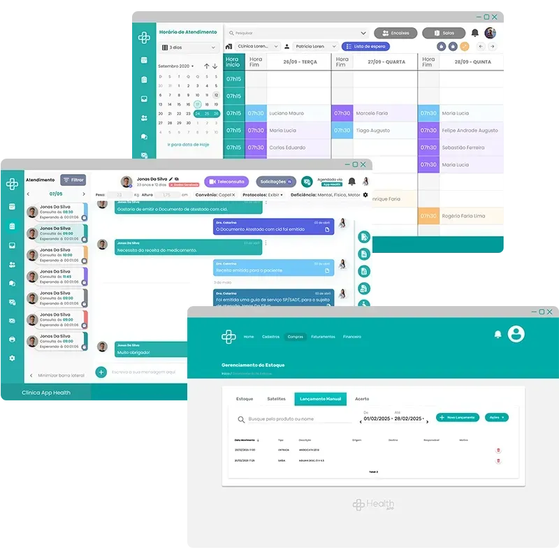 Telas do App Health